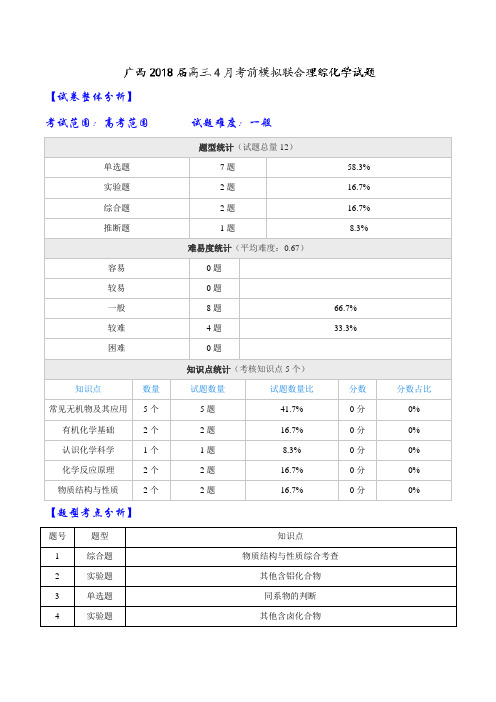 【全国大联考】【广西(新课标Ⅲ)】广西2018届高三4月考前模拟联合理综化学试题(解析版)