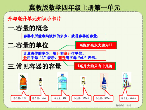 冀教版四上数学第一单元升和毫升知识点总结及小练