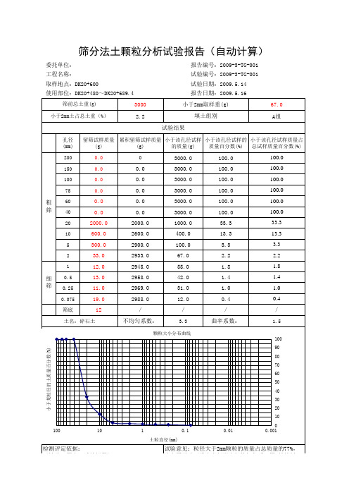 土颗粒分析试验报告(自动计算)