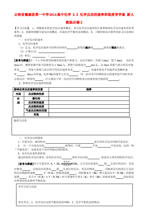 高中化学 2.3 化学反应的速率和限度导学案 新人教版必修2