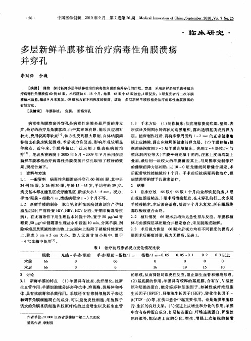 多层新鲜羊膜移植治疗病毒性角膜溃疡并穿孔