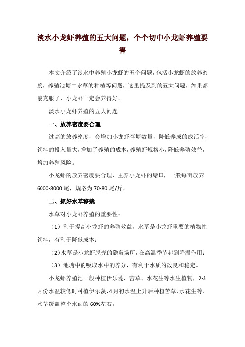 淡水小龙虾养殖的五大问题,个个切中小龙虾养殖要害