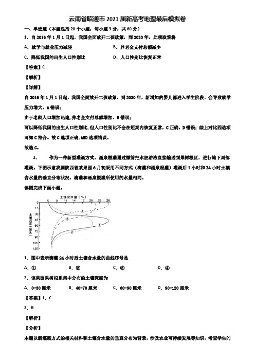 云南省昭通市2021届新高考地理最后模拟卷含解析