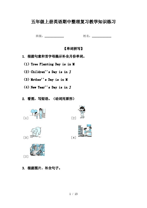 五年级上册英语期中整理复习教学知识练习