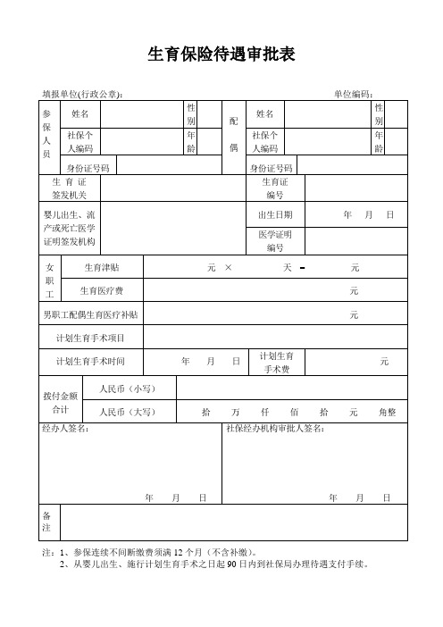 生育保险待遇审批表