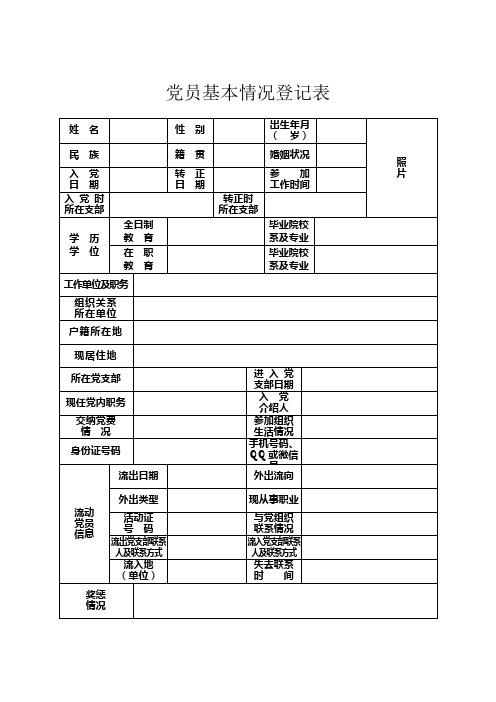 党员组织基本情况登记表(2016.3.3)