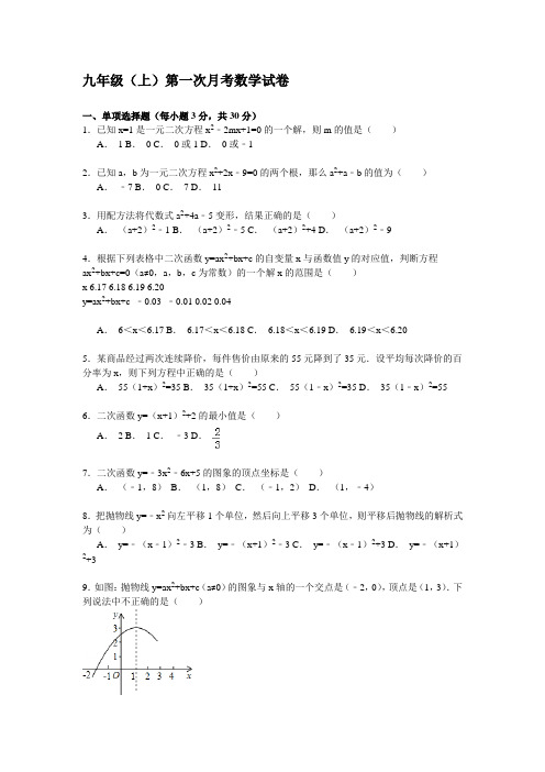 20150912九年级(上)第一次月考数学试卷附答案