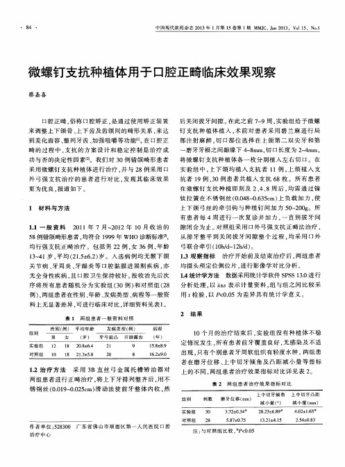 微螺钉支抗种植体用于口腔正畸临床效果观察