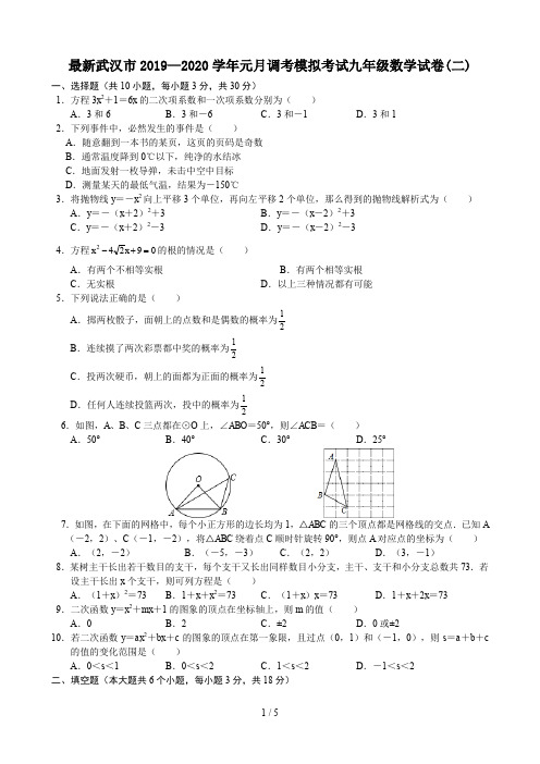 最新武汉市2019—2020学年元月调考模拟考试九年级数学试卷(二)