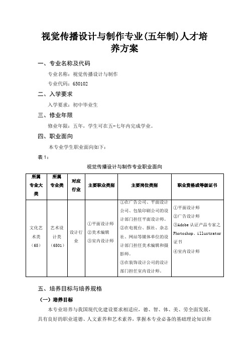 视觉传播设计与制作专业(五年制)人才培养方案