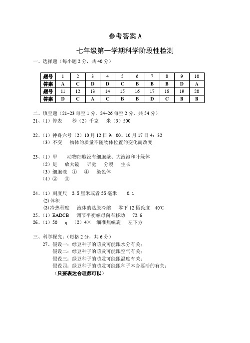 七年级科学月考