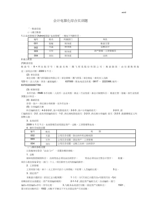 会计电算化综合实训题