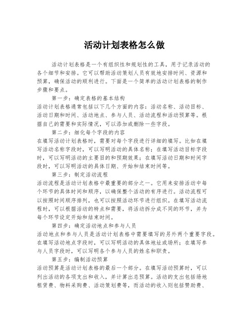 活动计划表格怎么做