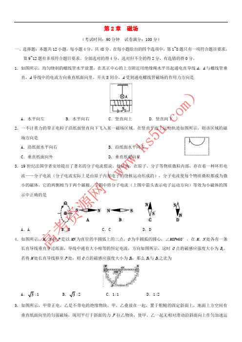 广东省广州市2017-2018学年高中物理 第3章 磁场单元测试卷(无答案)新人教版选修3-1