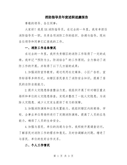 消防指导员年度述职述廉报告