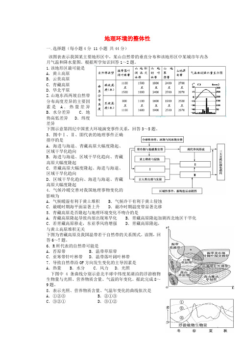 山东省冠县武训高级中学高考地理一轮复习活页训练12 地理环境的整体性