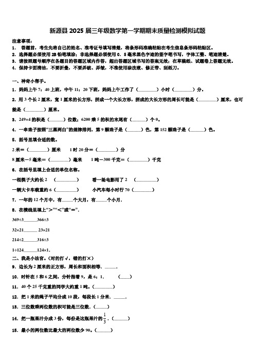 新源县2025届三年级数学第一学期期末质量检测模拟试题含解析