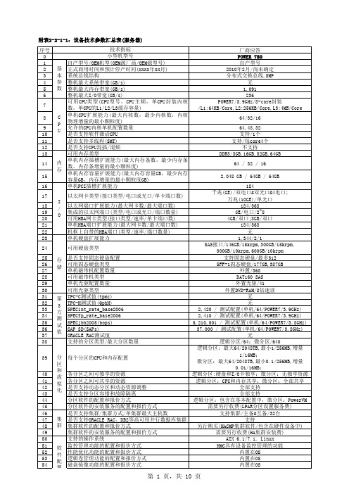 ibm小型机设备技术参数汇总表(服务器)2012