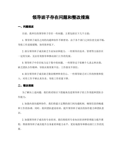 领导班子存在问题和整改措施