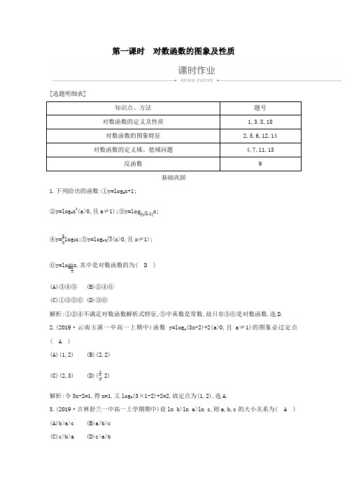 高中数学基本初等函数(Ⅰ)2.2.2对数函数及其性质第一课时对数函数的图象及性质课时作业新人教A版必修1