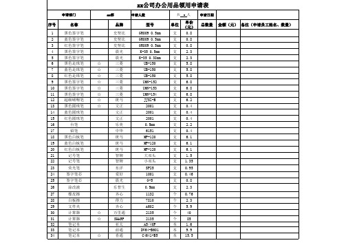 办公用品清单明细表