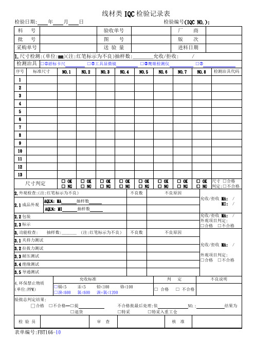 线材类检验记录表样板