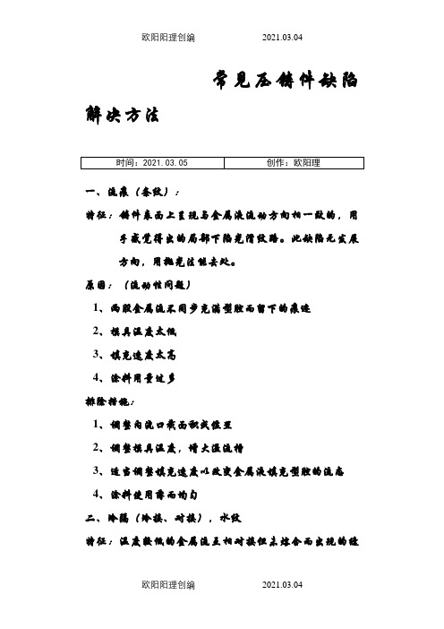 常见压铸件缺陷解决方法之欧阳理创编