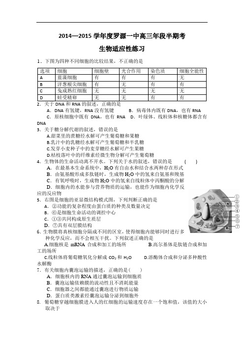 福建省罗源一中2015届高三上学期期中考试适应性练习生