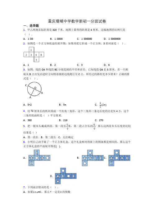 重庆珊瑚中学数学新初一分班试卷