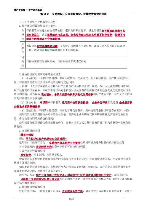 2020年资产评估师 - 资产评估基础 0411第11讲 交易假设、公开市场假设、持续经营假设的应用