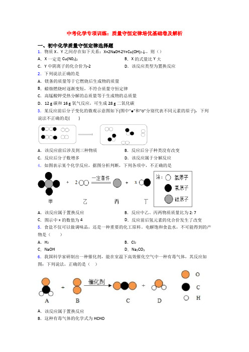 中考化学专项训练：质量守恒定律培优基础卷及解析