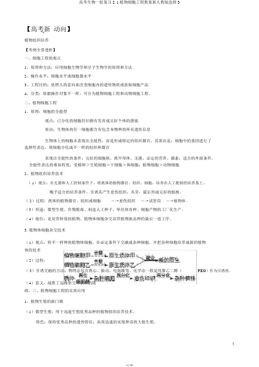 高考生物一轮复习2.1植物细胞工程学案新人教版选修3