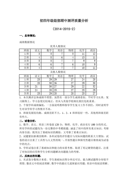初四期中测评质量分析