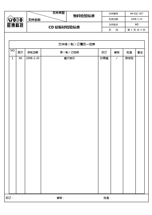 007-A0 物料检验标准-板材(CD纹板材)