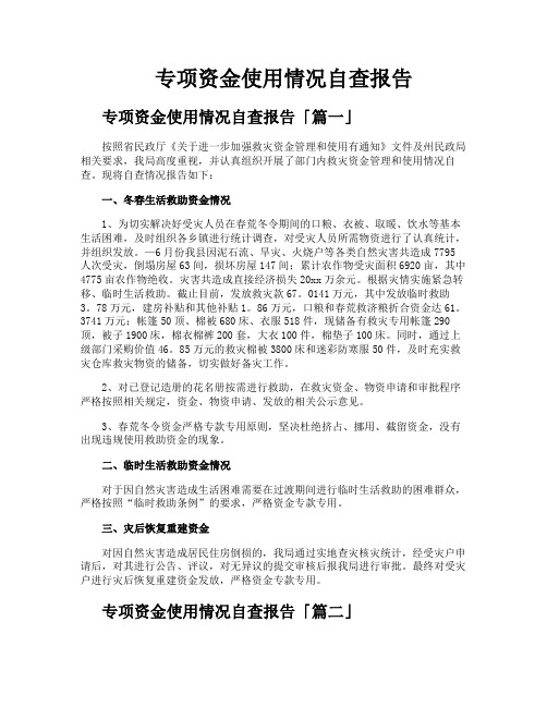 专项资金使用情况自查报告