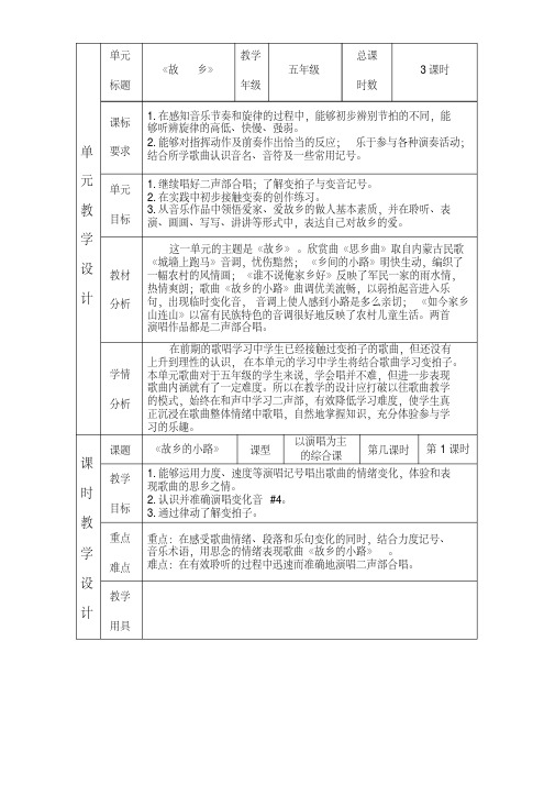 五年级上册音乐教案-5.4故乡的小路｜人音(简谱) (1)