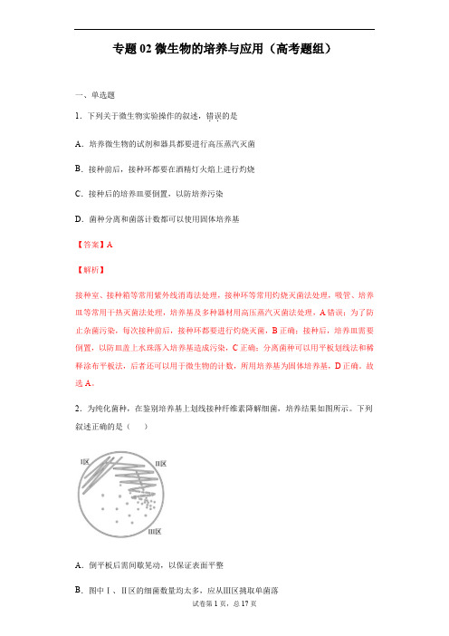 专题02 微生物的培养与应用(高考题)-备考2021高考生物选修专题强化练(解析版)