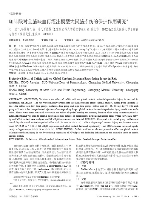 咖啡酸对全脑缺血再灌注模型大鼠脑损伤的保护作用