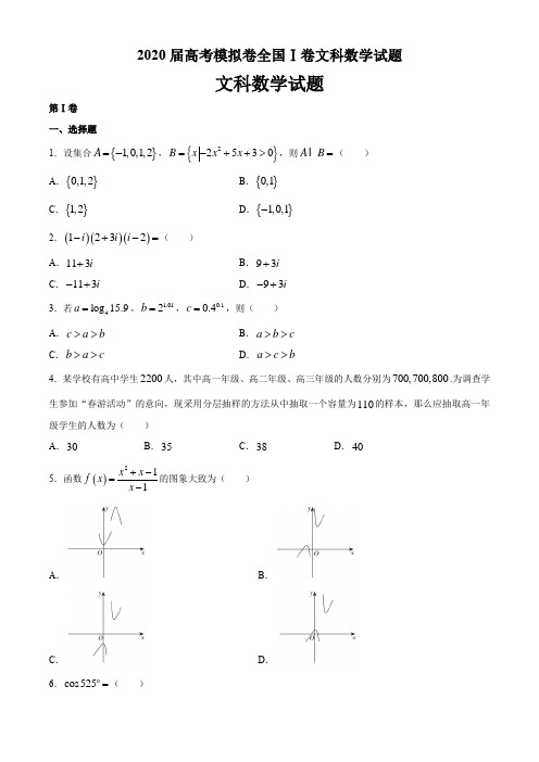 2020届高考模拟卷全国Ⅰ卷文科数学试题及答案解析(13页)