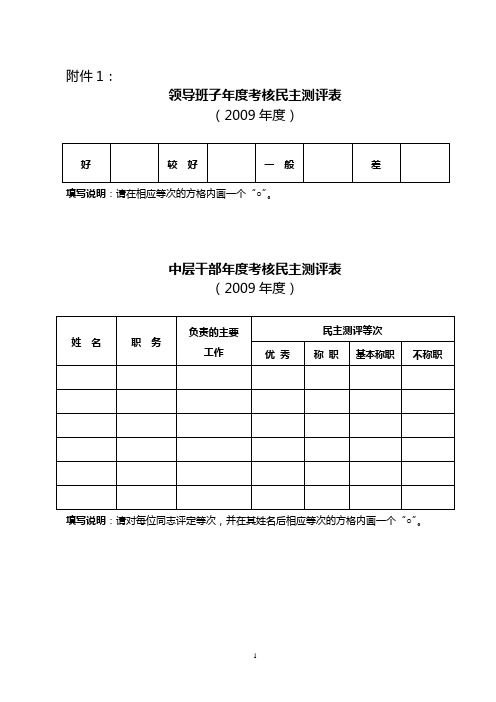 领导班子年度考核民主测评表