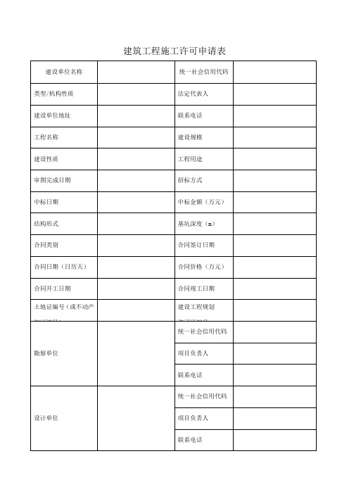 施工许可申请表、申请承诺书