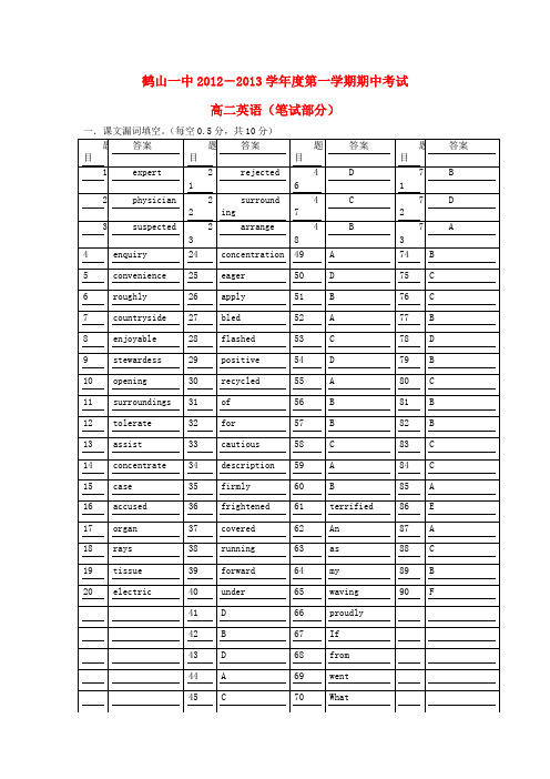 广东省鹤山一中高二英语上学期期中试题新人教版