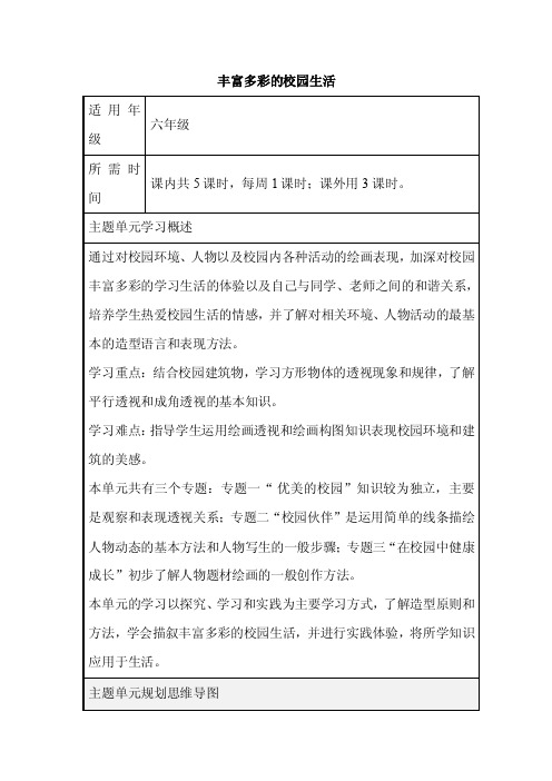 初中美术《丰富多彩的校园生活》单元教学设计以及思维导图