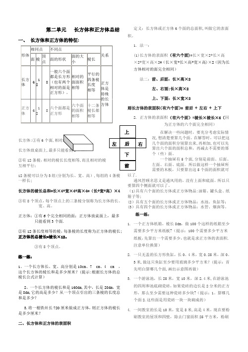 长方体和正方体知识点总结