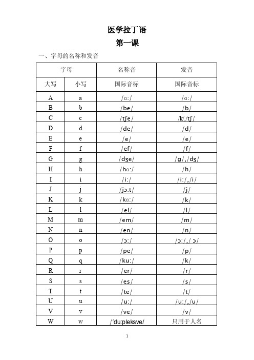 医学拉丁语第一课一、字母的名称和...