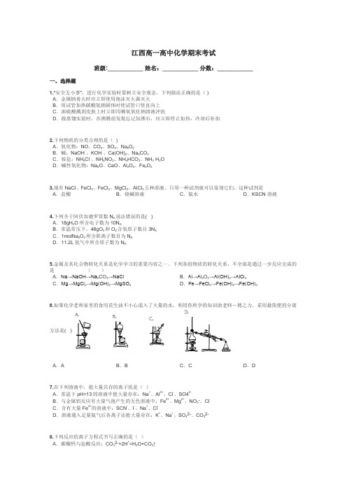 江西高一高中化学期末考试带答案解析
