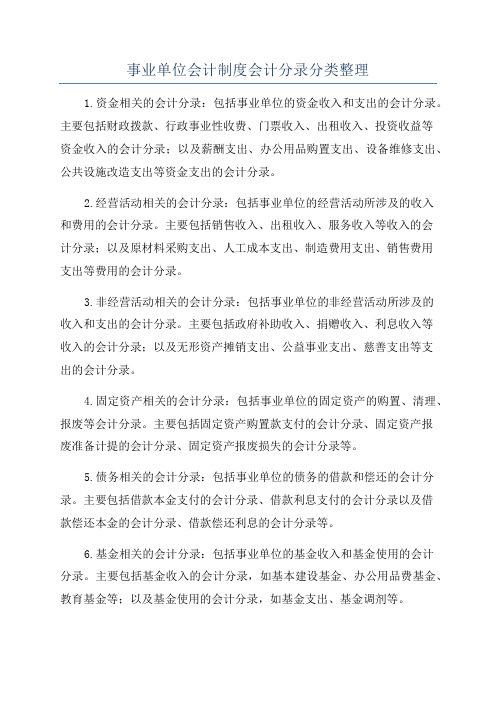 事业单位会计制度会计分录分类整理