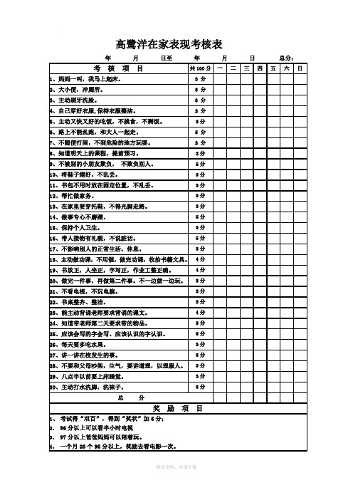 我家小学生_家庭表现考核表