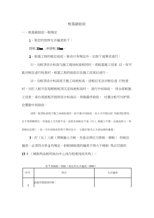 桩基础验收桩基础验收一般规定1桩位地放样允许偏差如下群