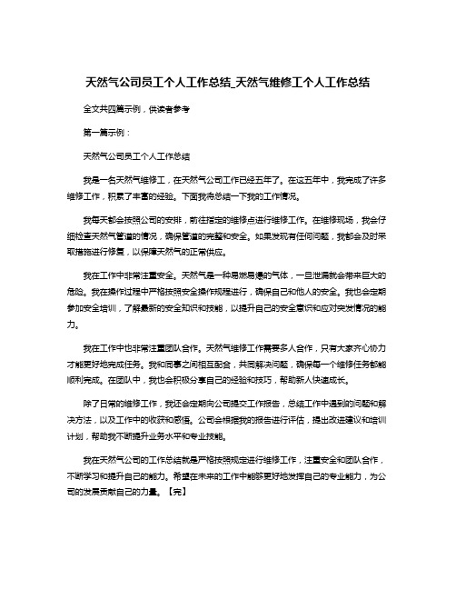 天然气公司员工个人工作总结_天然气维修工个人工作总结